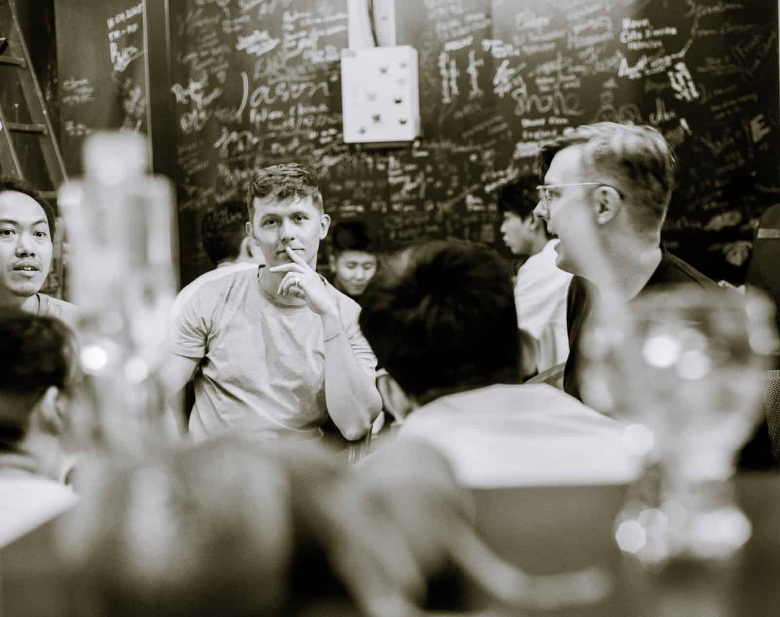 Men at bar black and white, bottle, glasses, people drinking, barsmen